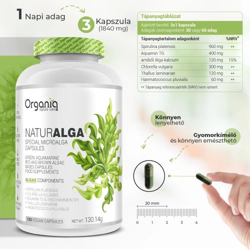 Alga kapszula komplex, prémium minőségű spirulina és chlorella alga egyedi keveréke.