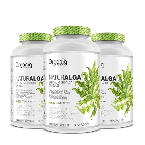 Alga kapszula komplex, 5 fajta prémium minőségű alga: spirulina, chlorella alga, astaxanthin, barna alga és alga kalcium egyedi keveréke.