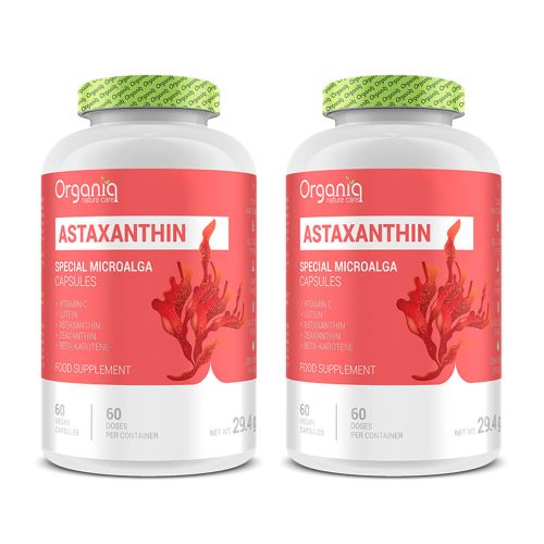 Astaxantin kapszula komplex C-vitaminnal, luteinnel, zeaxantinnal és béta-karotinnal.