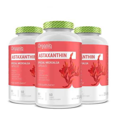 Astaxantin kapszula komplex C-vitaminnal, luteinnel, zeaxantinnal és béta-karotinnal.